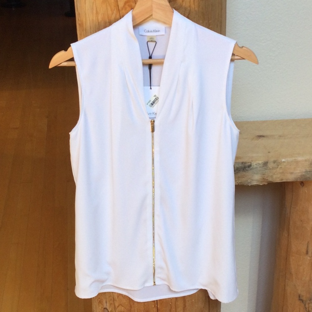 NWT Calvin Klein XS  White Sleeveless Blouse Top